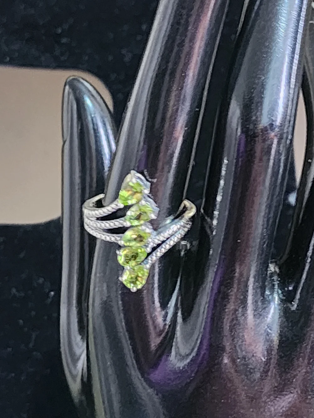 925 Sterling Silver Peridot Bypass Ring Cluster 5 Stone Pear Cut Teardrop Green